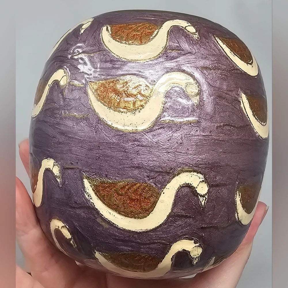 Vintage Brass & Enamel Cloisonne Handpaint Swan Vase Made in India 5
